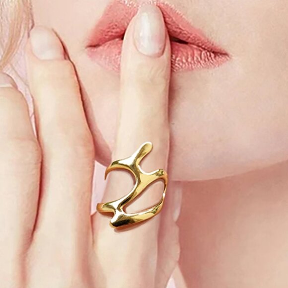 Gaia 18K Yellow Gold Plated Ring Aura Tear Adjustable Ring Hypoallergenic - Picture 2 of 12